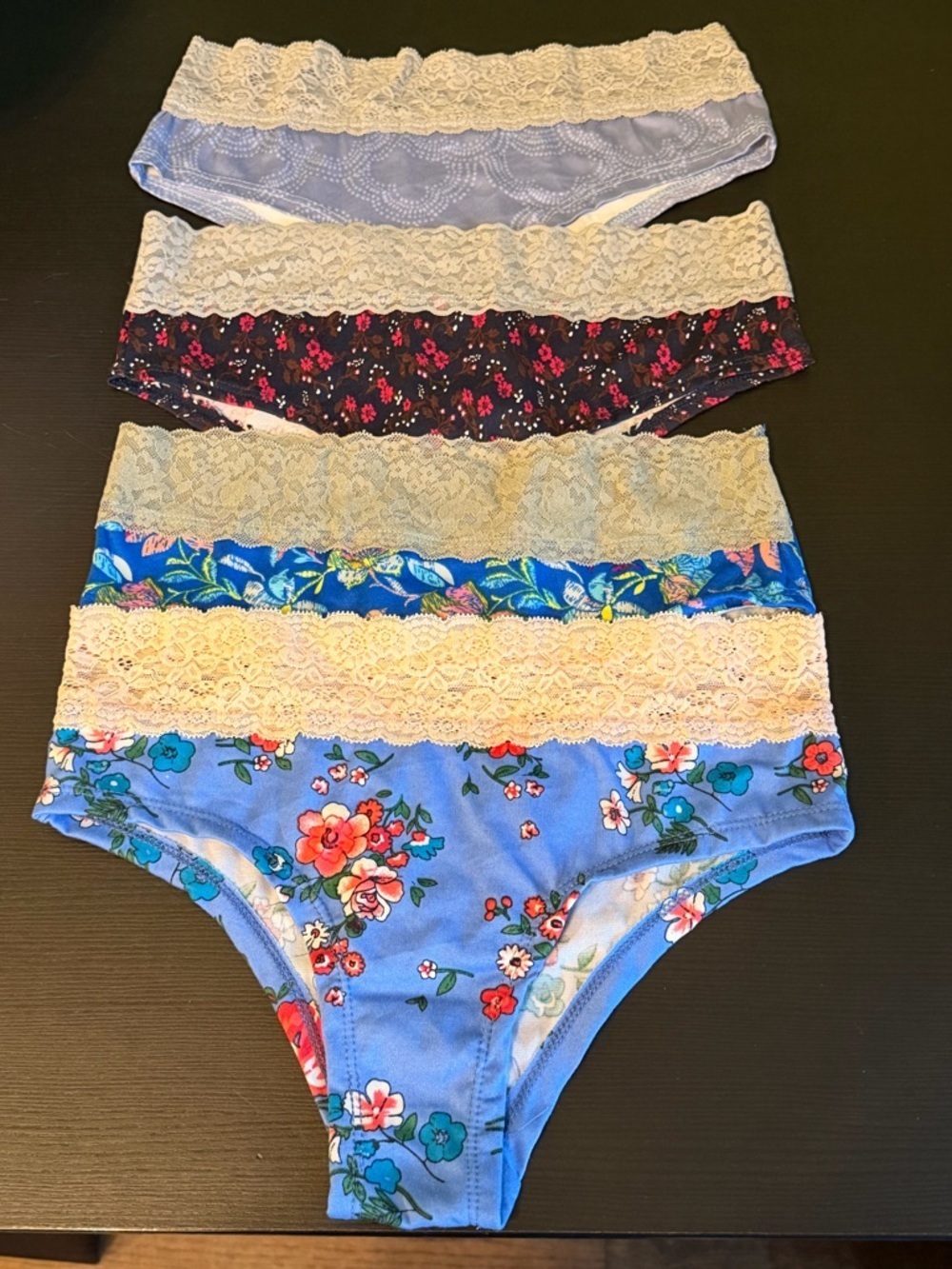 Victoria's Secret Floral Lace-Trim Bikini Set - Blue, Black, Light Purple